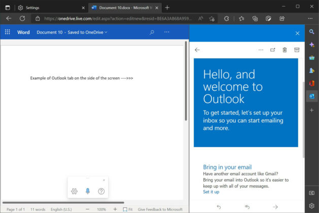 Microsoft Edge sidebar Outlook