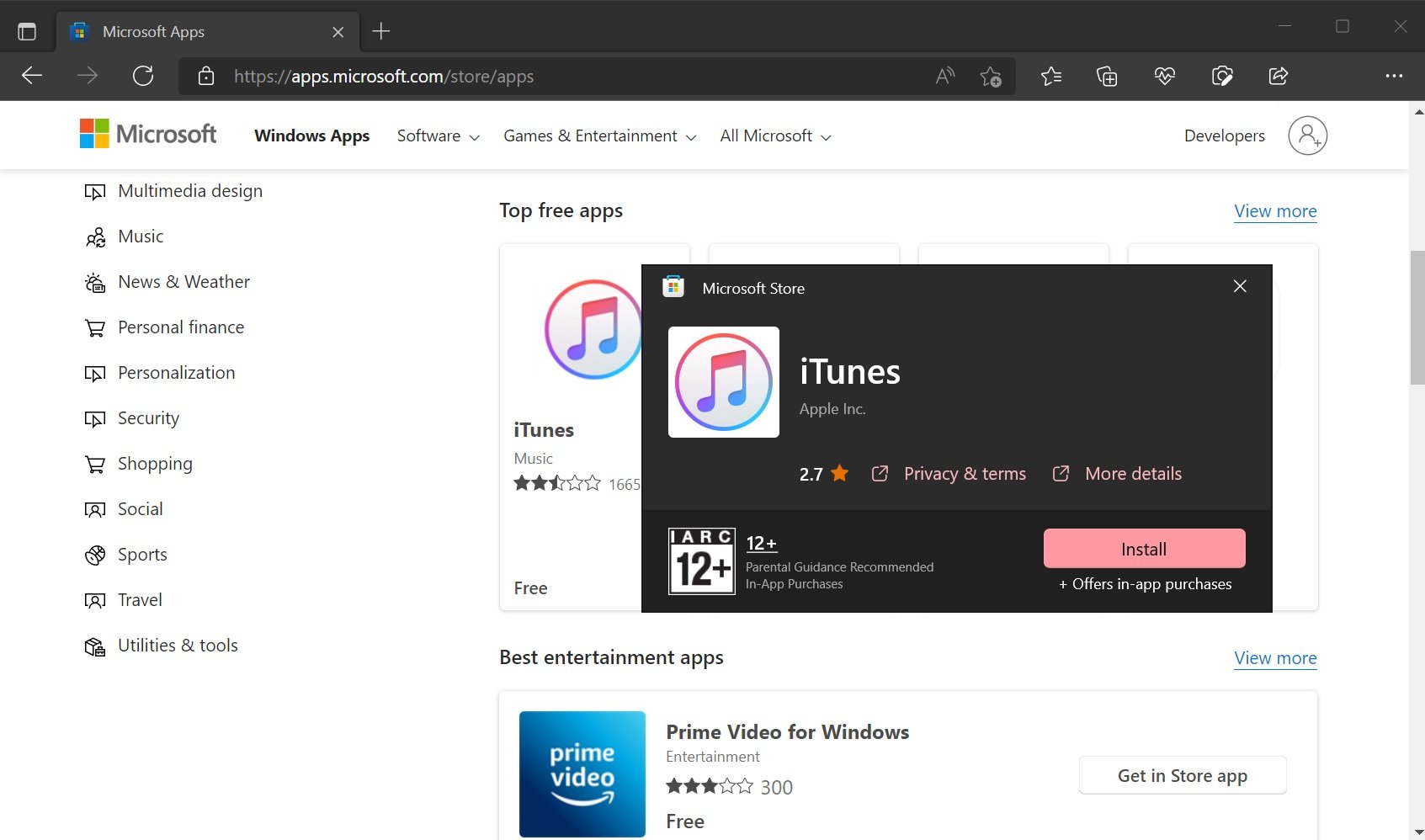 Microsoft Store web on Windows 11