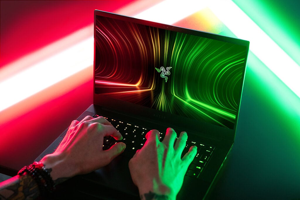 Razer Blade 14 with red and green background lighting