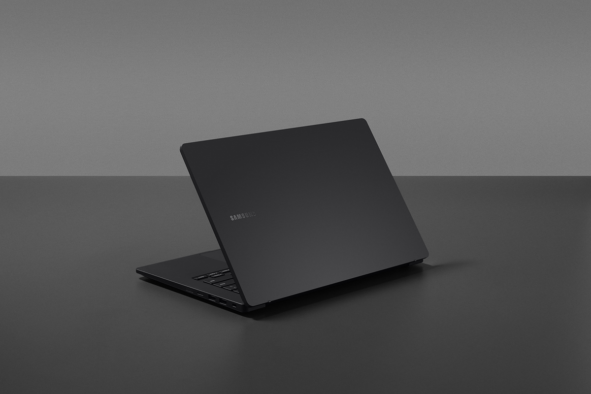 Partially closed black laptop