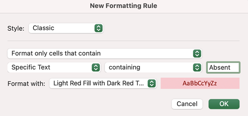 The New Formatting Rule dialog box