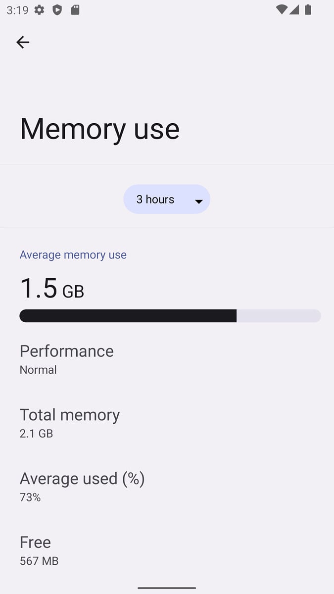 Capture d'écran de l'utilisation de la mémoire