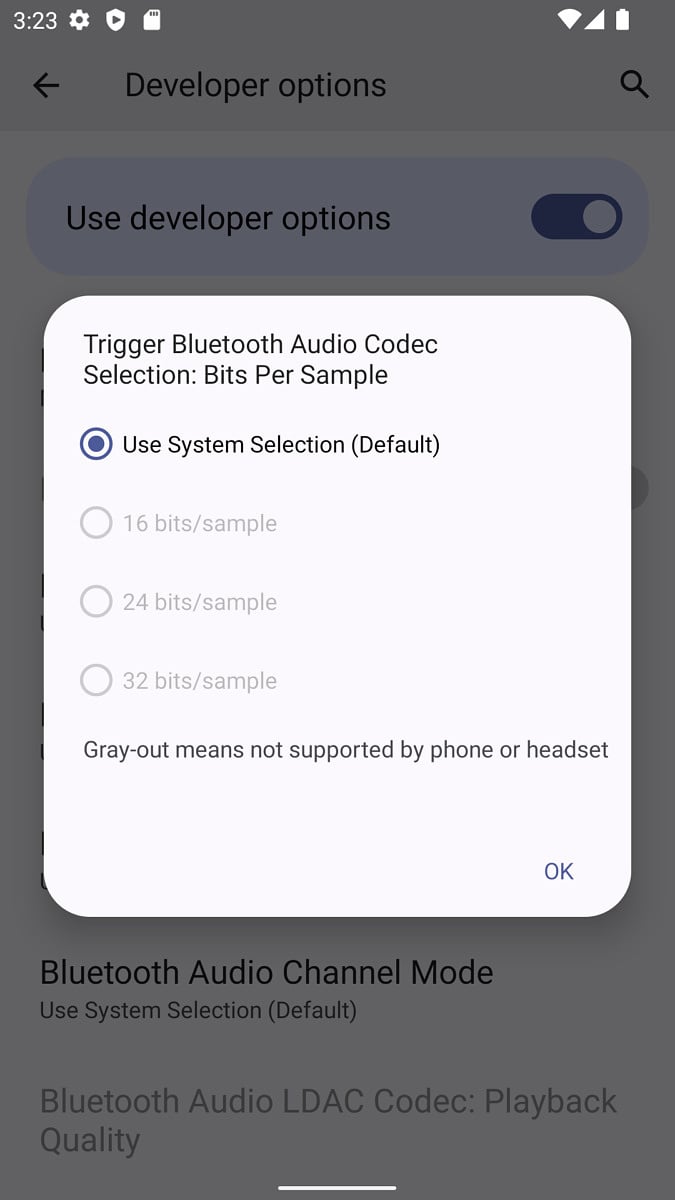 Bluetooth codec options