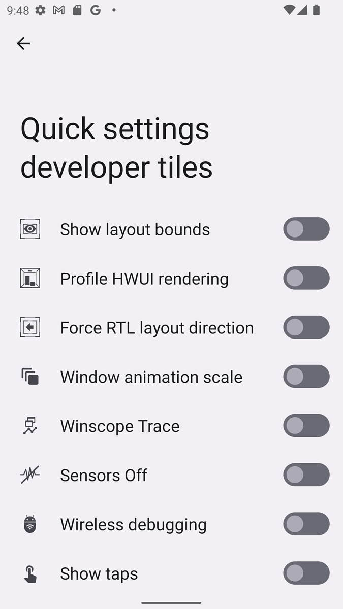 Quick settings developer tiles