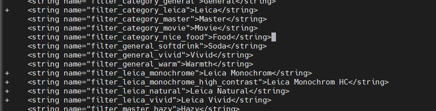 Strings related to Leica branded filters in MIUI Gallery Editor v0.7.5