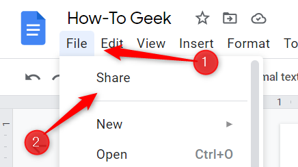 The Share option in Google Docs.