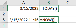TODAY and NOW functions in Excel
