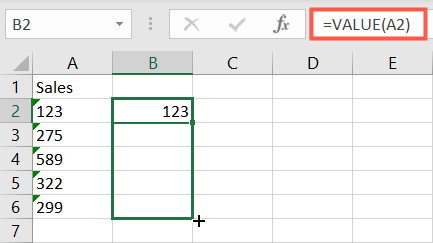 VALUE function and dragging the formula