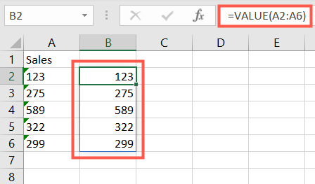 VALUE function with a range