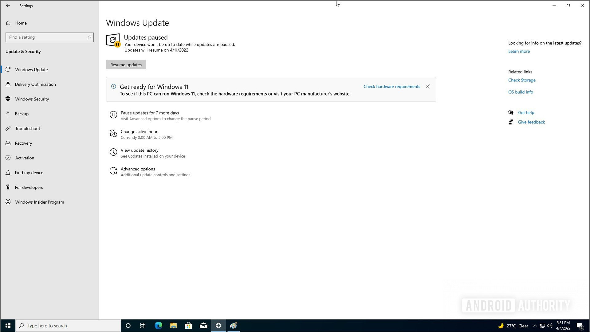 Windows 10 pause updates