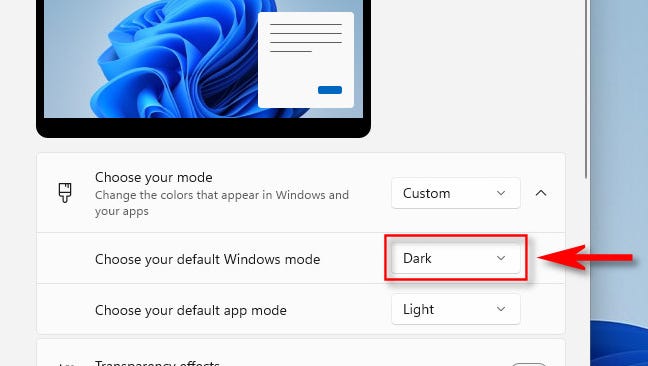 In "Choose your default Windows mode," select "Dark."