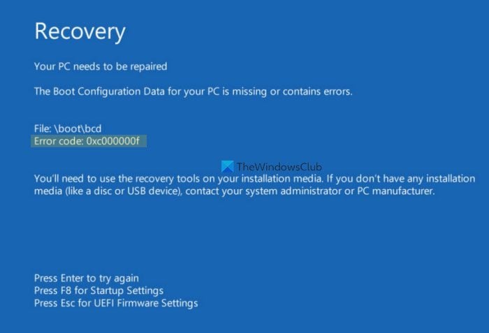How to fix Error Code 0xc00000f on Windows 11/10