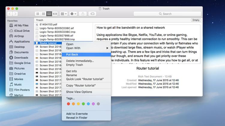 How to recover lost documents in Word for Mac: Check the trash