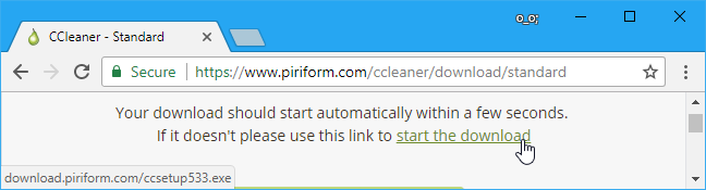 CCleaner download page. 