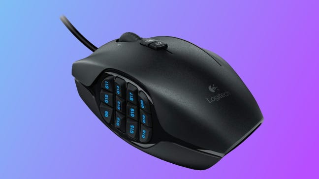 Logitech G600 on blue and purple background