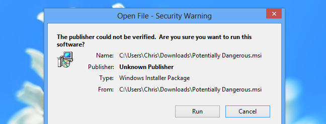 A warning from Windows about an installer. 