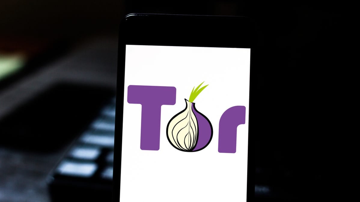 A smartphone screen showing the Tor browser logo.