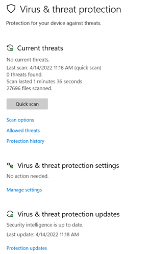 Windows defender is aupdated and active.