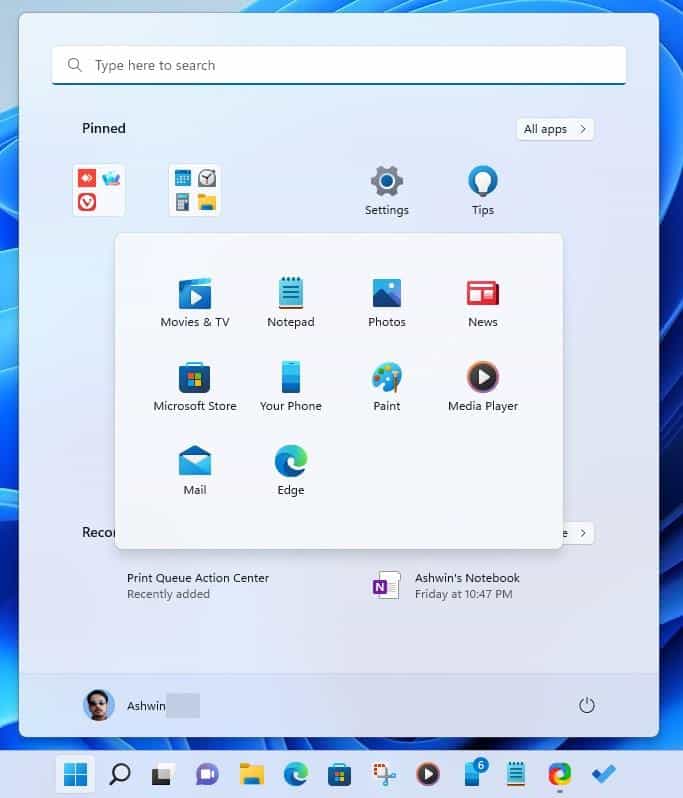 windows 11 start menu folders