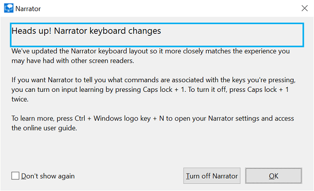 Turn off Windows Narrator with a keyboard shortcut.