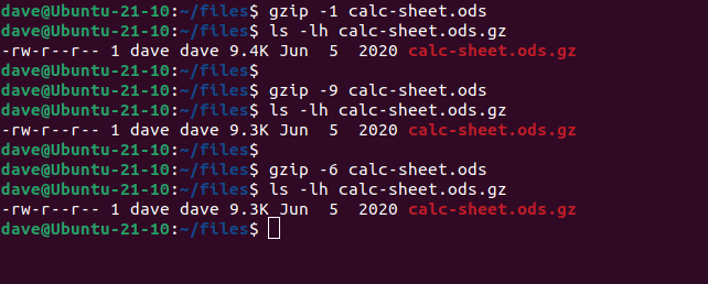 Using gzip with different priorities for speed and compression