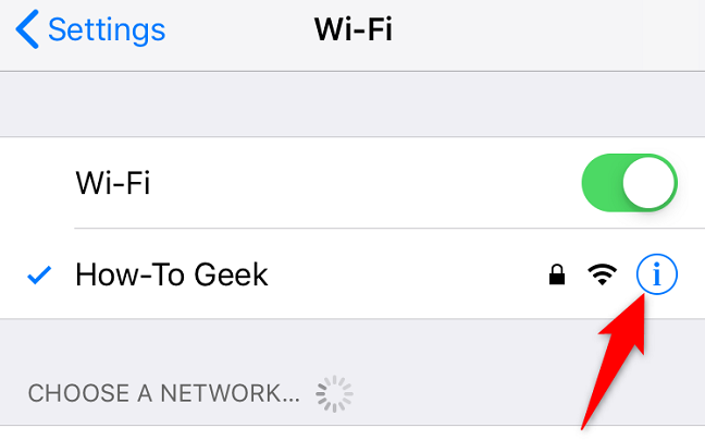 Select "i" next to a Wi-Fi network.