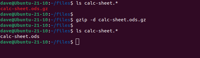 Decompressing a file with gzip 
