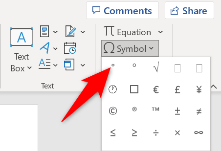 Recently used symbols in Word.