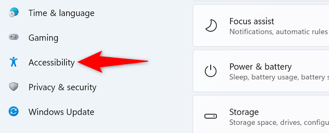 Click "Accessibility" in the left sidebar.