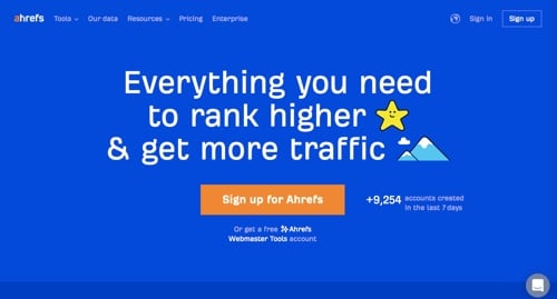 Screenshot of the Ahrefs home page.