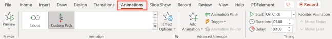 Animations tab in PowerPoint