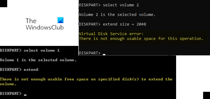Diskpart Virtual Disk Service error, There is not enough usable space