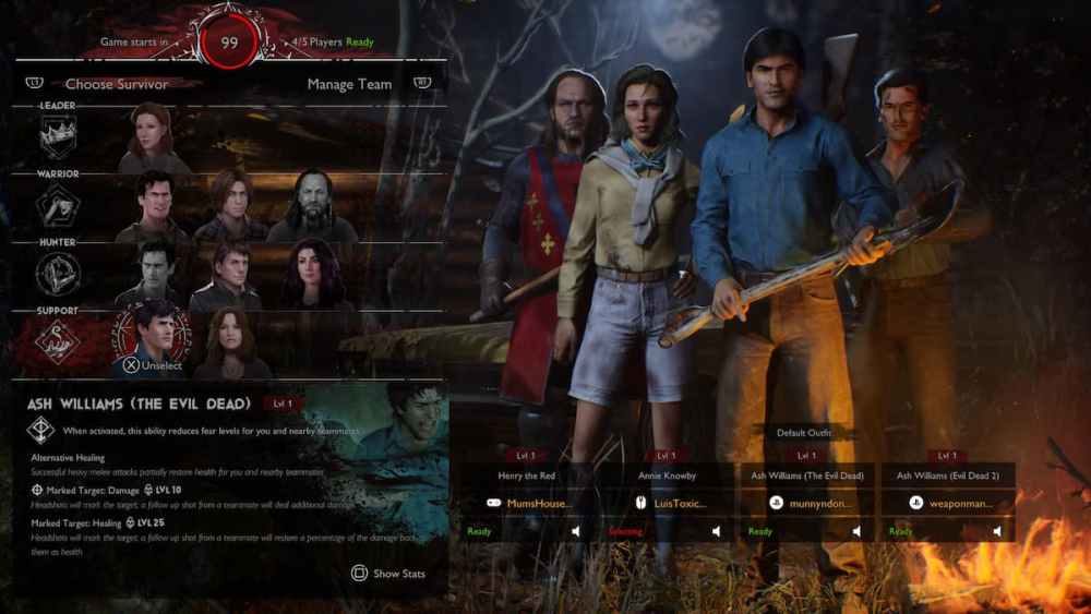character selection in evil dead: the game