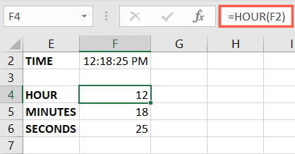 HOUR function in Excel