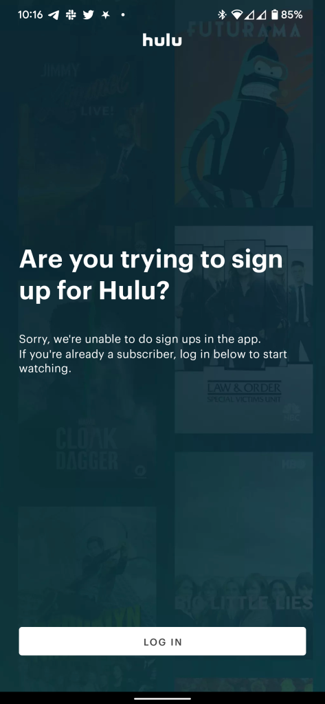 Hulu-Android-app-initial-screen