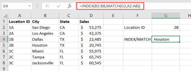 INDEX and MATCH with a cell reference