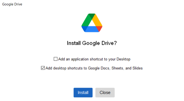 Install Google Drive prompt