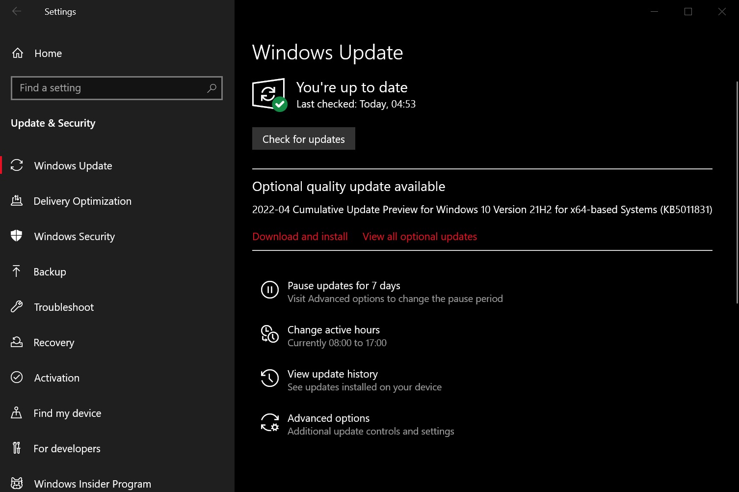 KB5011831 Windows 10 update