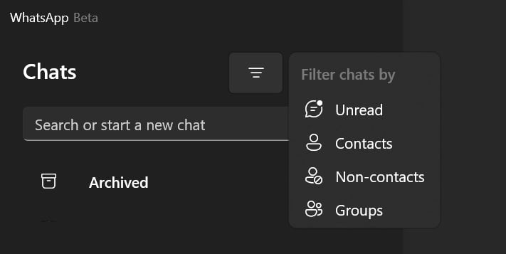 WhatsApp-UWP-chat-filters