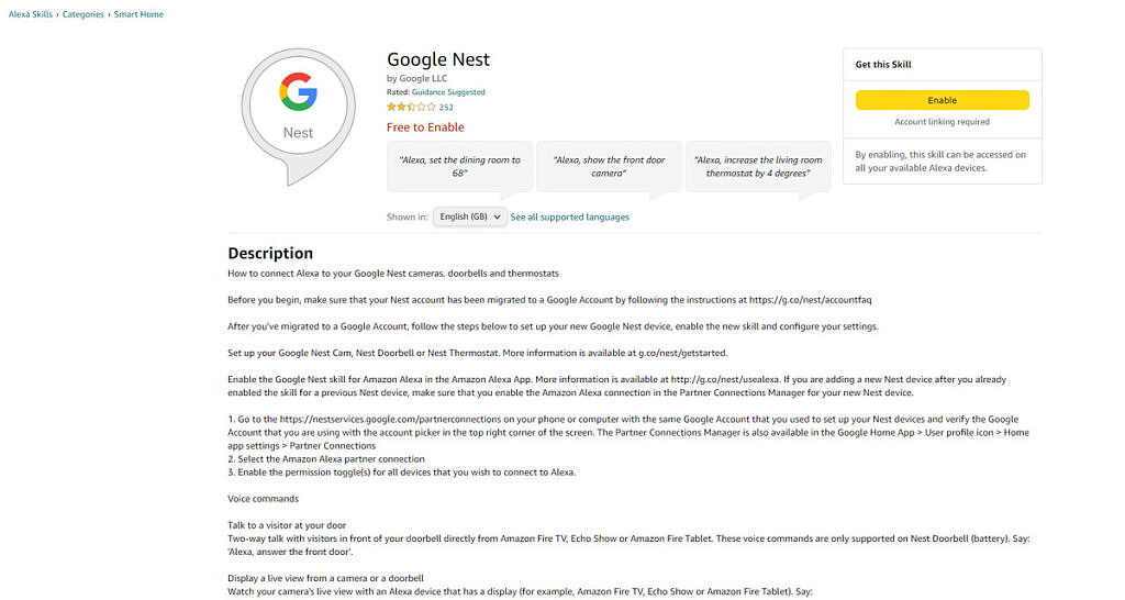 Google Nest Alexa skill