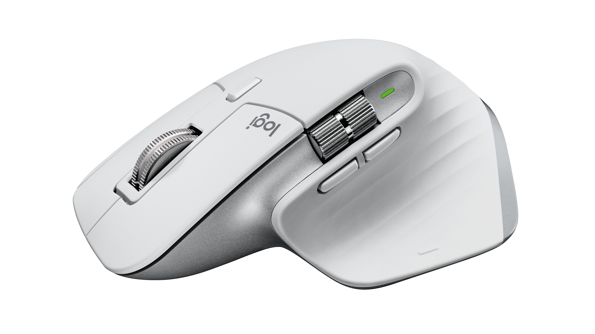 The Logitech MX Master 3S mouse in white.