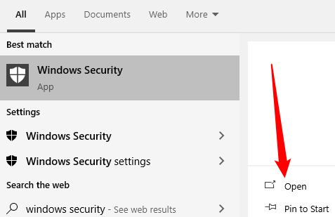 Enter "Windows Security" into the Start menu search, then click "Open" or hit Enter. 