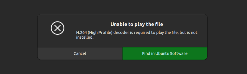 Ubuntu's default video player shows error while playing certain media files