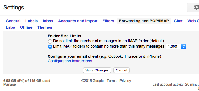 Select a limit to the number of emails in your IMAP folder.