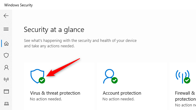 Opening the Virus & threat protection settings in Windows Security.