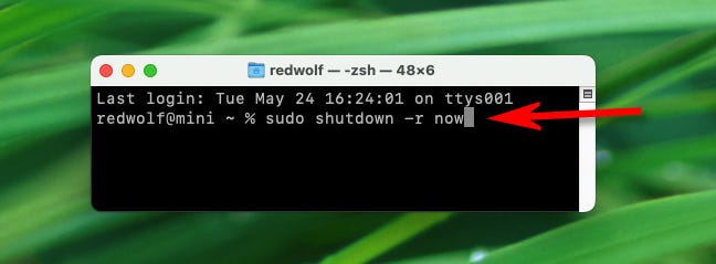 Type "sudo shutdown -r now" in the Mac Terminal and hit Return.