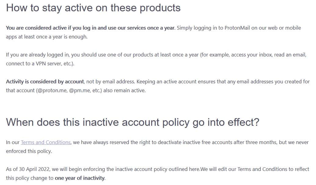 protonmail inactive user accounts