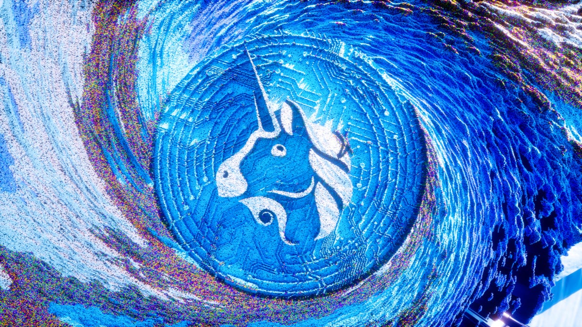 Art of a Uniswap unicorn logo.