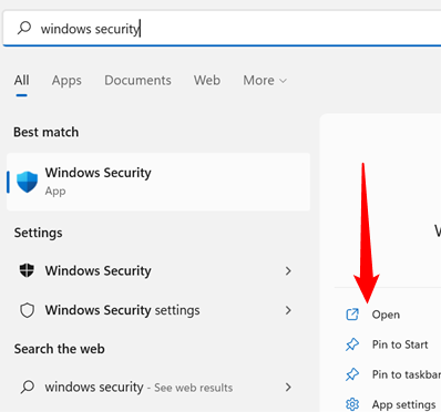 Type "Windows Security" into the taskbar search.