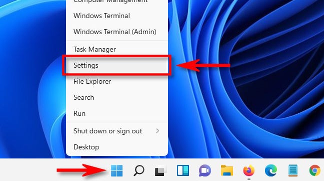 In Windows 11, right-click the Start button and select "Settings."